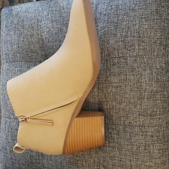 Coutgo Cut Out Chunky Block Heel Faux Suede Side Zipper Ankle Boots Tan Size 10 - Picture 5 of 10